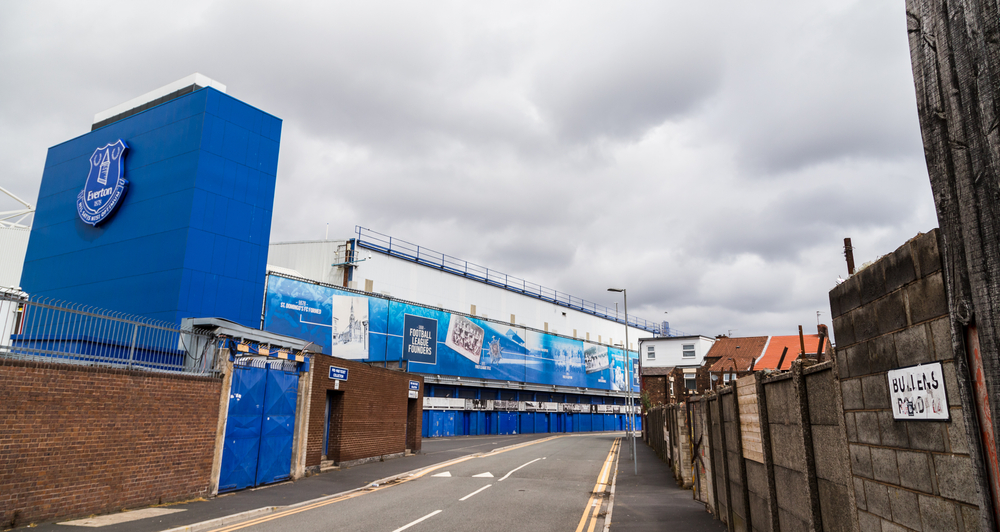 Goodison Park on a rainy day in Liverpool