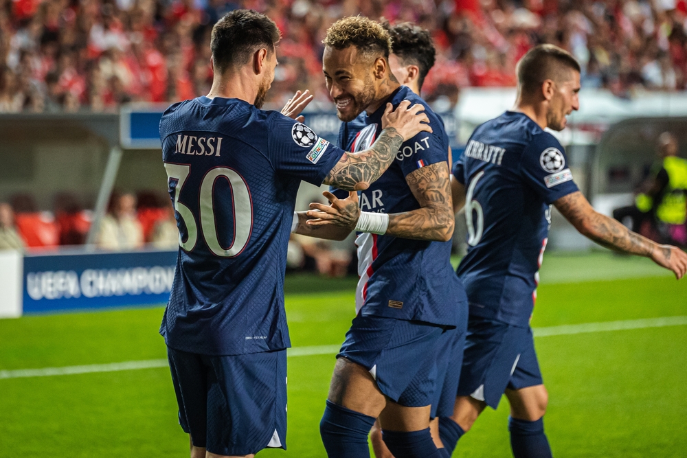Messi and Neymar celebrating goal